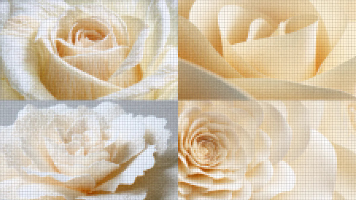 Quad Rose Mosaic Mural Wallpaper — Cream and Soft Amber Tones Mural Wallpaper - room preview 04