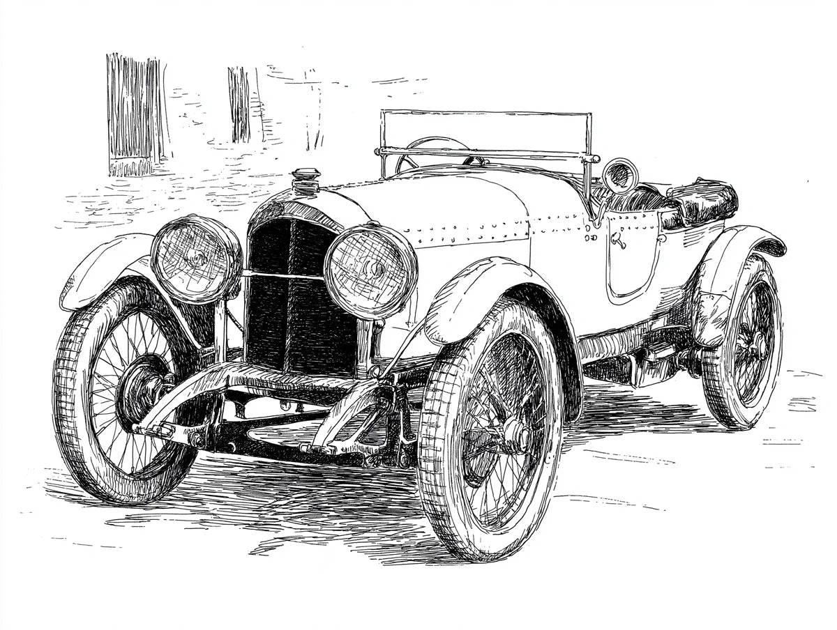 Vintage Roadster Sketch Mural Wallpaper — Classic Automotive Art Mural Wallpaper - room preview 04