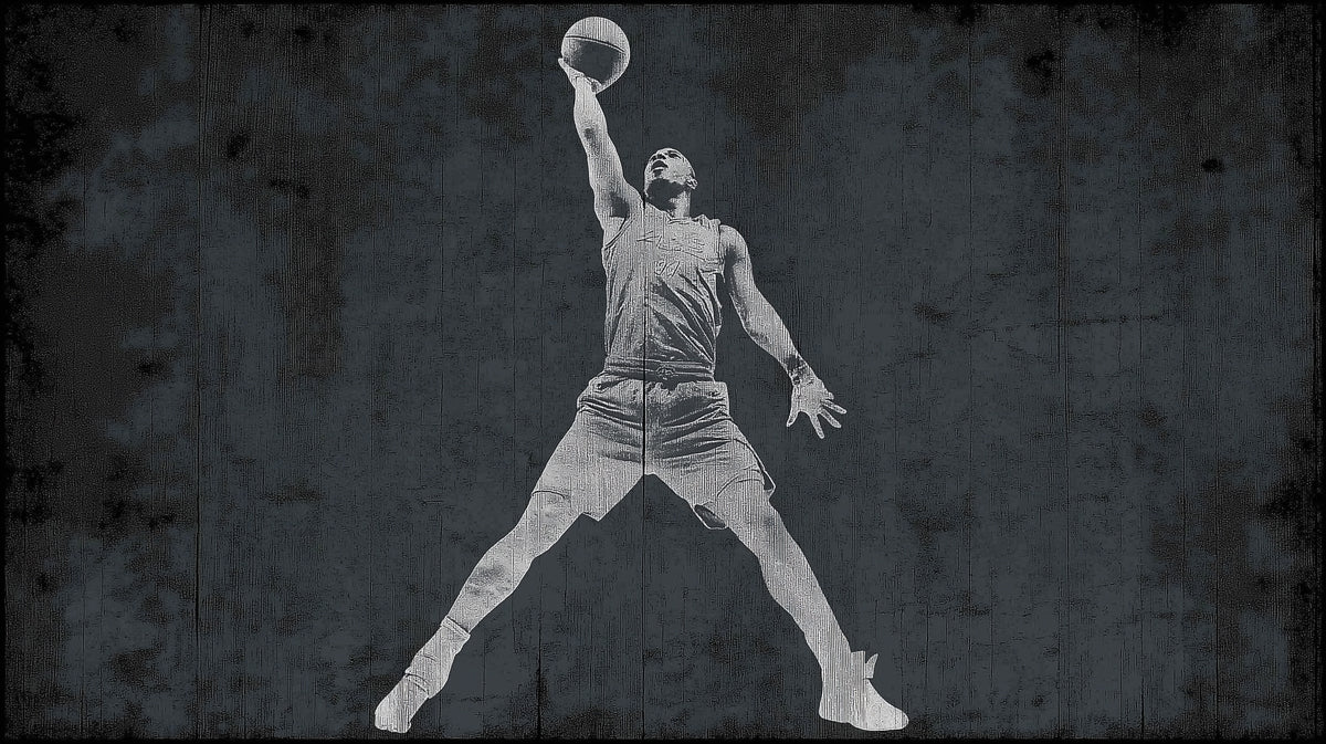 Basketball Player Silhouette Mural Wallpaper — Grunge Charcoal Mural Wallpaper - room preview 04