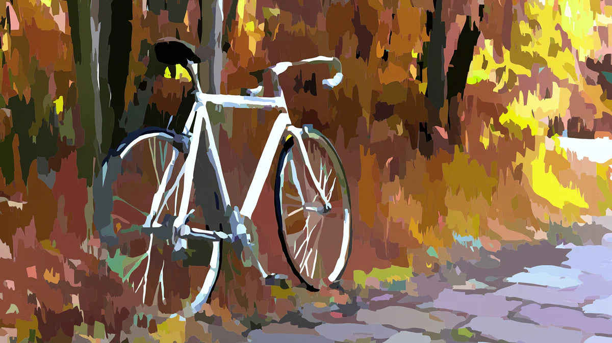 Autumn Bicycle Forest Mural Wallpaper — Abstract Seasonal Art Mural Wallpaper - room preview 04