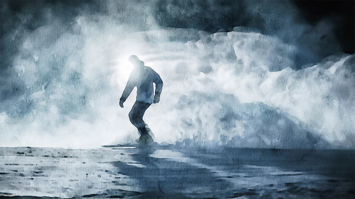 Snowboarder Silhouette Mural Wallpaper — Moody Watercolor Alpine Art Mural Wallpaper - room preview 04