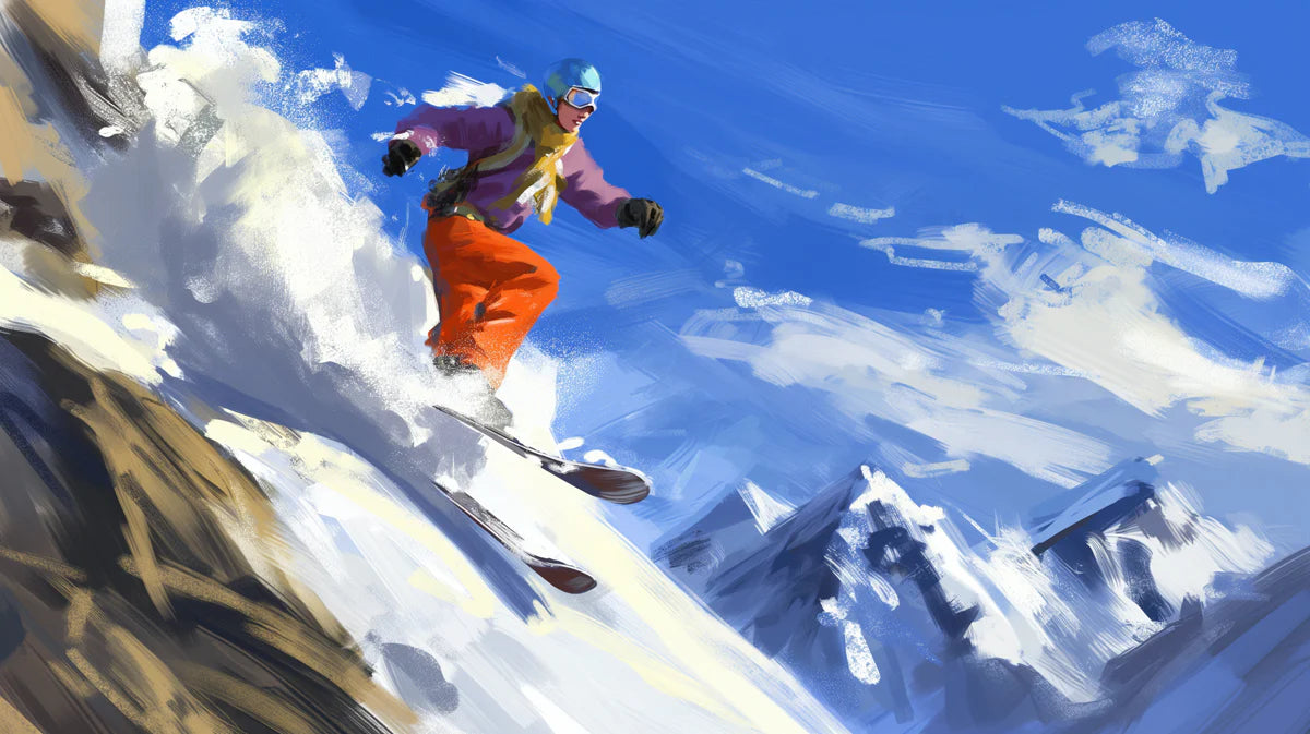 Ski Slope Action Mural Wallpaper — Expressionist Mountain Art Mural Wallpaper - room preview 04