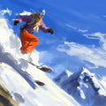 Ski Slope Action Mural Wallpaper — Expressionist Mountain Art Mural Wallpaper - room preview 04
