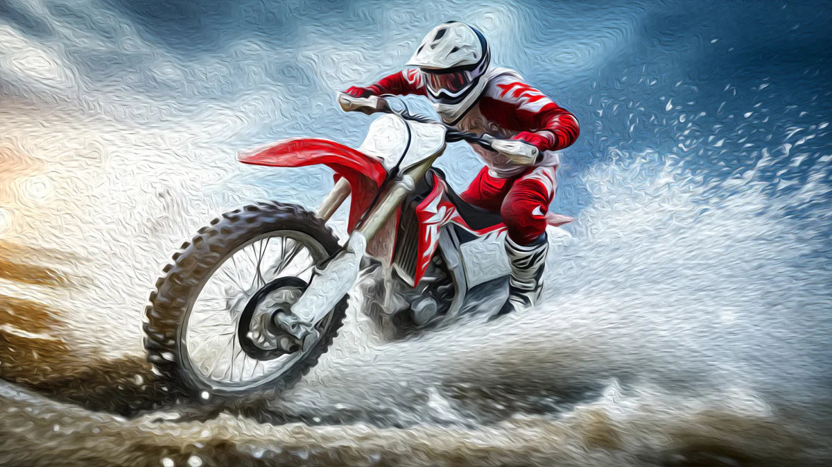 Motocross Action Oil Painting Mural Wallpaper — Dynamic Sports Art Mural Wallpaper - room preview 04
