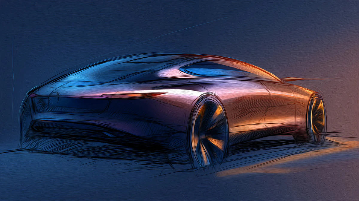 Futuristic Sports Car Sketch Mural Wallpaper —Bold Concept Art Mural Wallpaper - room preview 04