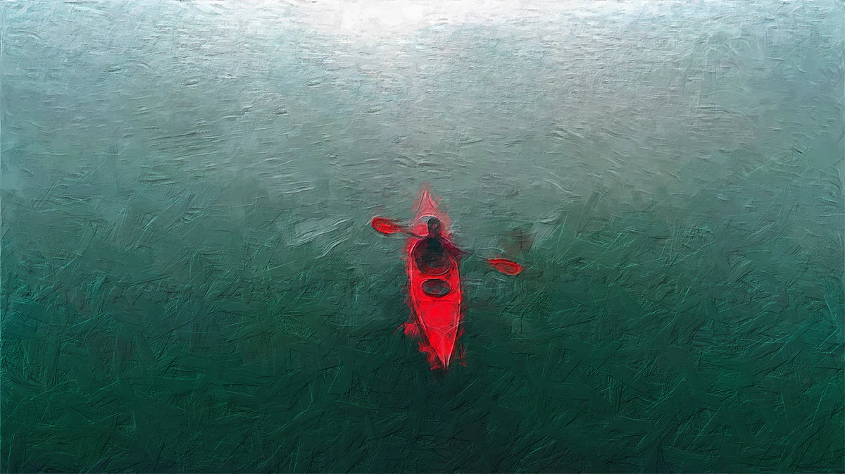 Solitary Red Kayak Mural Wallpaper — Impressionistic Oil Texture Mural Wallpaper - room preview 04