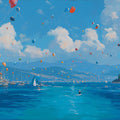 Mediterranean Kite Festival Mural Wallpaper — Coastal Oil Painting Mural Wallpaper - room preview 04