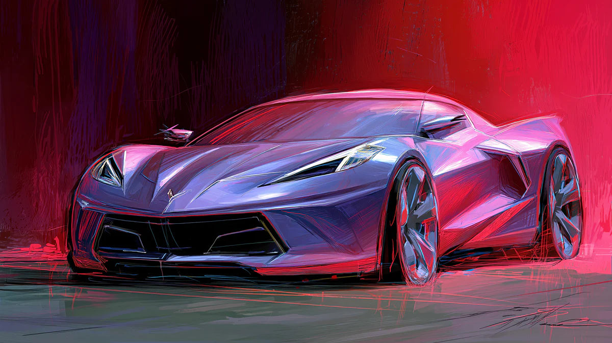 Neon Sports Car Sketch Mural Wallpaper — Bold Automotive Art Mural Wallpaper - room preview 04