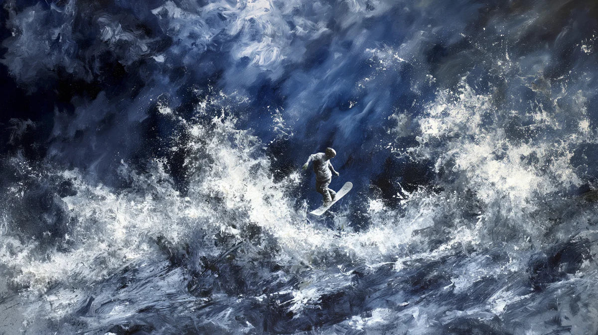 Snowboarder Powder Storm Mural Wallpaper — Dramatic Oil Paint Art Mural Wallpaper - room preview 04
