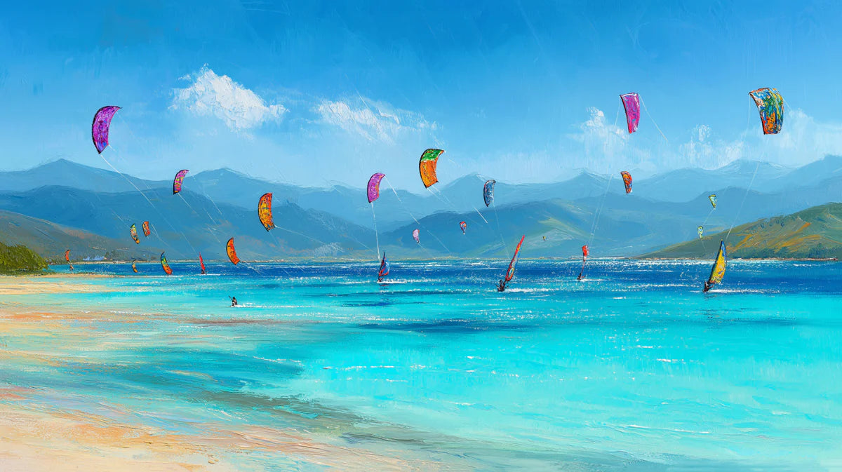 Kite Surfing Coastal Mural Wallpaper — Expressionist Seascape Mural Wallpaper - room preview 04
