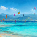 Kite Surfing Coastal Mural Wallpaper — Expressionist Seascape Mural Wallpaper - room preview 04