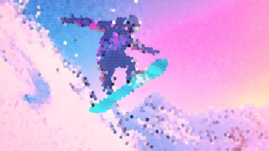 Pixel Mosaik Snowboarder Wandbild Tapete – Lebendige Abstrakte Action Wandbild Tapete printable artwork