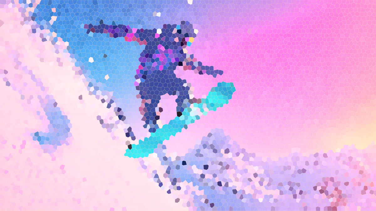 Pixel Mosaic Snowboarder Mural Wallpaper — Vibrant Abstract Action Mural Wallpaper - room preview 04