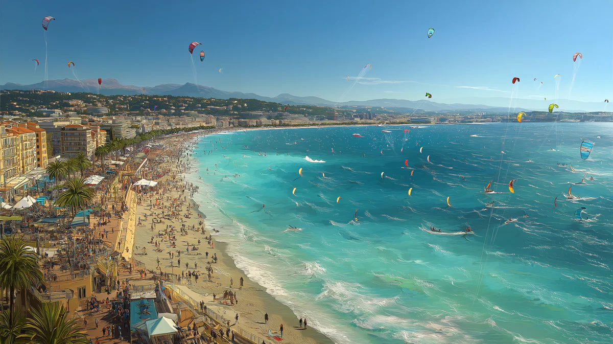 French Riviera Coastline Mural Wallpaper — Vibrant Beach Panorama Mural Wallpaper - room preview 04