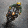 Motorcycle Racer Oil Painting Mural — Moody Kinetic Art Mural Wallpaper - room preview 04