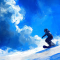 Snowboarder Brushstroke Mural Wallpaper — Energetic Blue Art Mural Wallpaper - room preview 04
