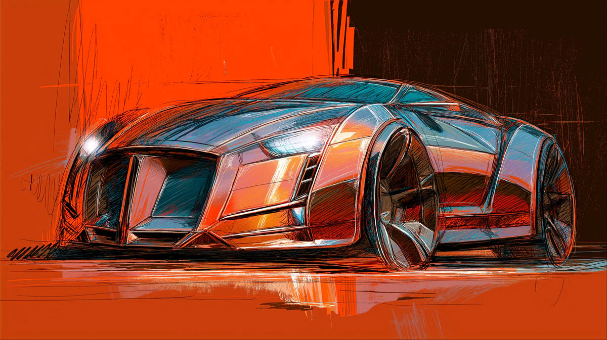 Concept Car Sketch Mural Wallpaper — Dynamic Industrial Line Art Mural Wallpaper - room preview 04
