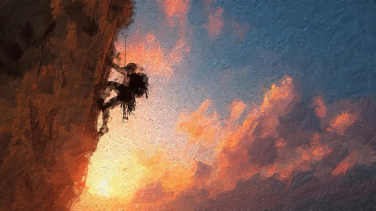 Climber Sunset Oil Painting Mural Wallpaper — Impressionist Adventure Mural Wallpaper - room preview 04