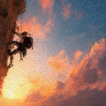 Climber Sunset Oil Painting Mural Wallpaper — Impressionist Adventure Mural Wallpaper - room preview 04