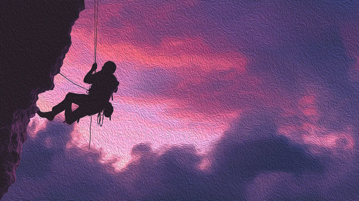 Climber Silhouette Sunset Mural Wallpaper — Oil Paint Artistic Mural Wallpaper - room preview 04