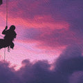 Climber Silhouette Sunset Mural Wallpaper — Oil Paint Artistic Mural Wallpaper - room preview 04
