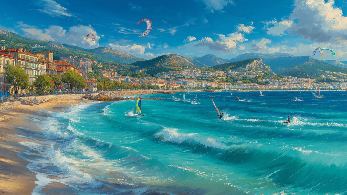 French Riviera Watersports Mural Wallpaper — Impressionistic Coastal Mural Wallpaper - room preview 04