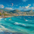 French Riviera Watersports Mural Wallpaper — Impressionistic Coastal Mural Wallpaper - room preview 04