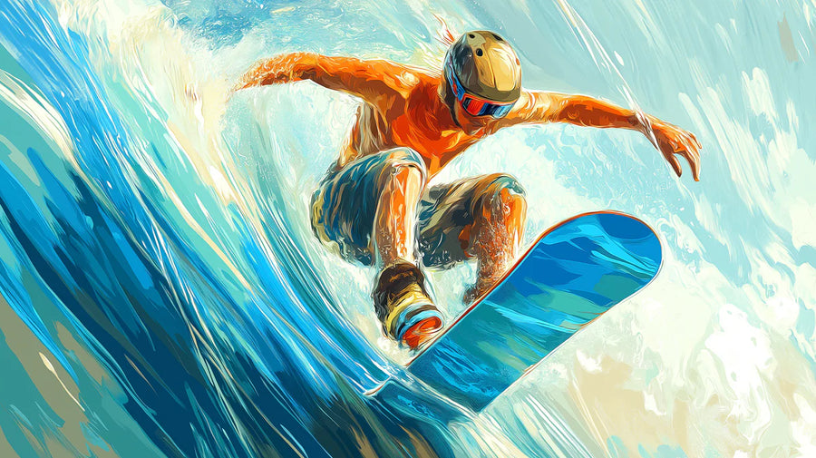 Sea Wallpaper Mural – Ocean Wall Mural – Snowboarder Big Wave — Dynamic Action Sport Art printable artwork