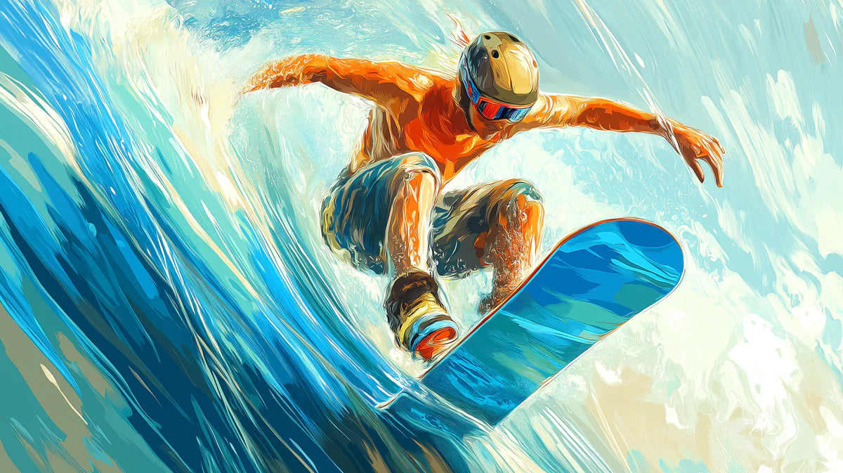 Snowboarder Big Wave Mural Wallpaper — Dynamic Action Sport Art Mural Wallpaper - room preview 04