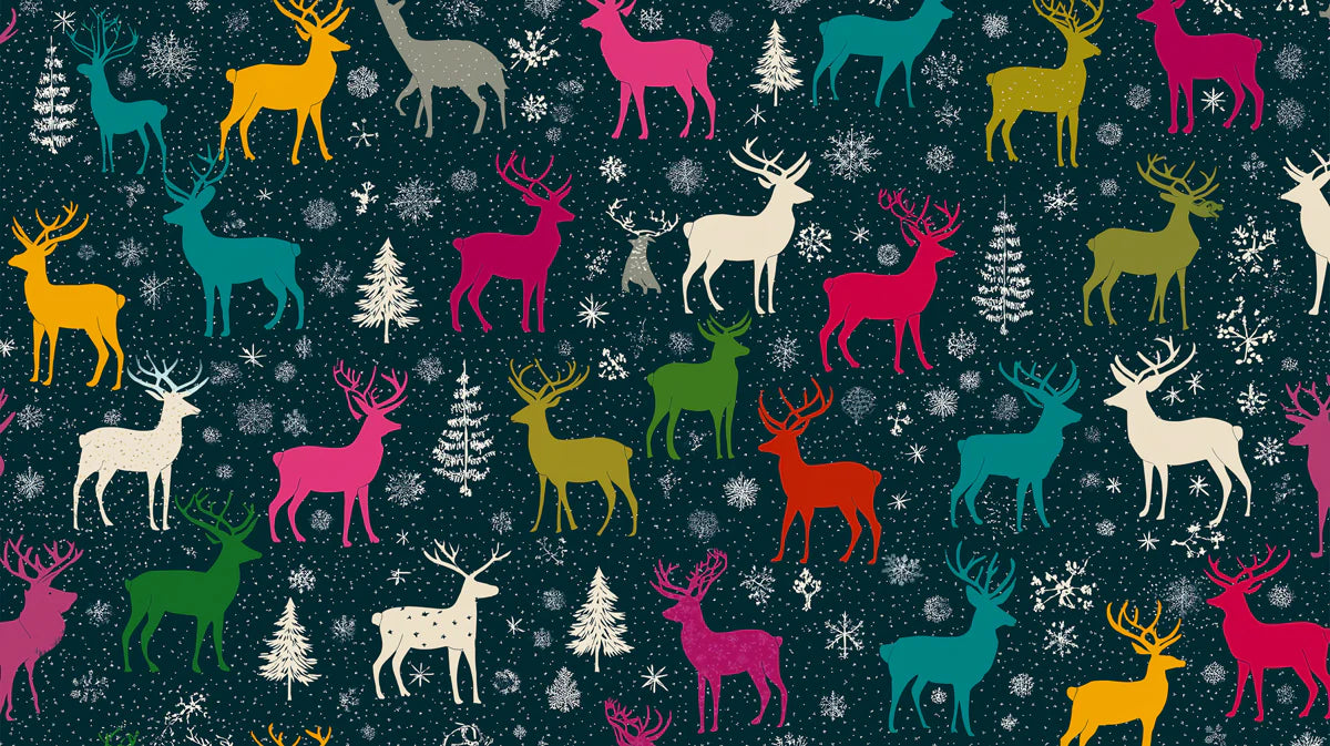 Winter Reindeer Forest Mural Wallpaper —Playful Holiday Pattern Mural Wallpaper - room preview 04