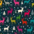 Winter Reindeer Forest Mural Wallpaper —Playful Holiday Pattern Mural Wallpaper - room preview 04