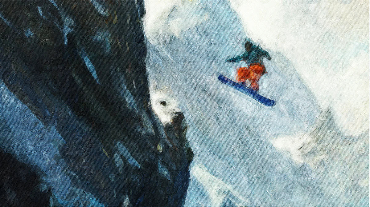 Snowboarder Descent Mural Wallpaper — Oil Painting Mountain Art Mural Wallpaper - room preview 04