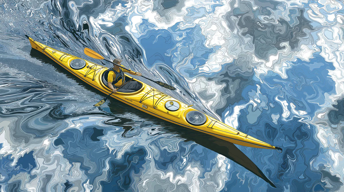 Kayaker on Swirling Waves Mural Wallpaper — Dynamic Vector Graphic Mural Wallpaper - room preview 04
