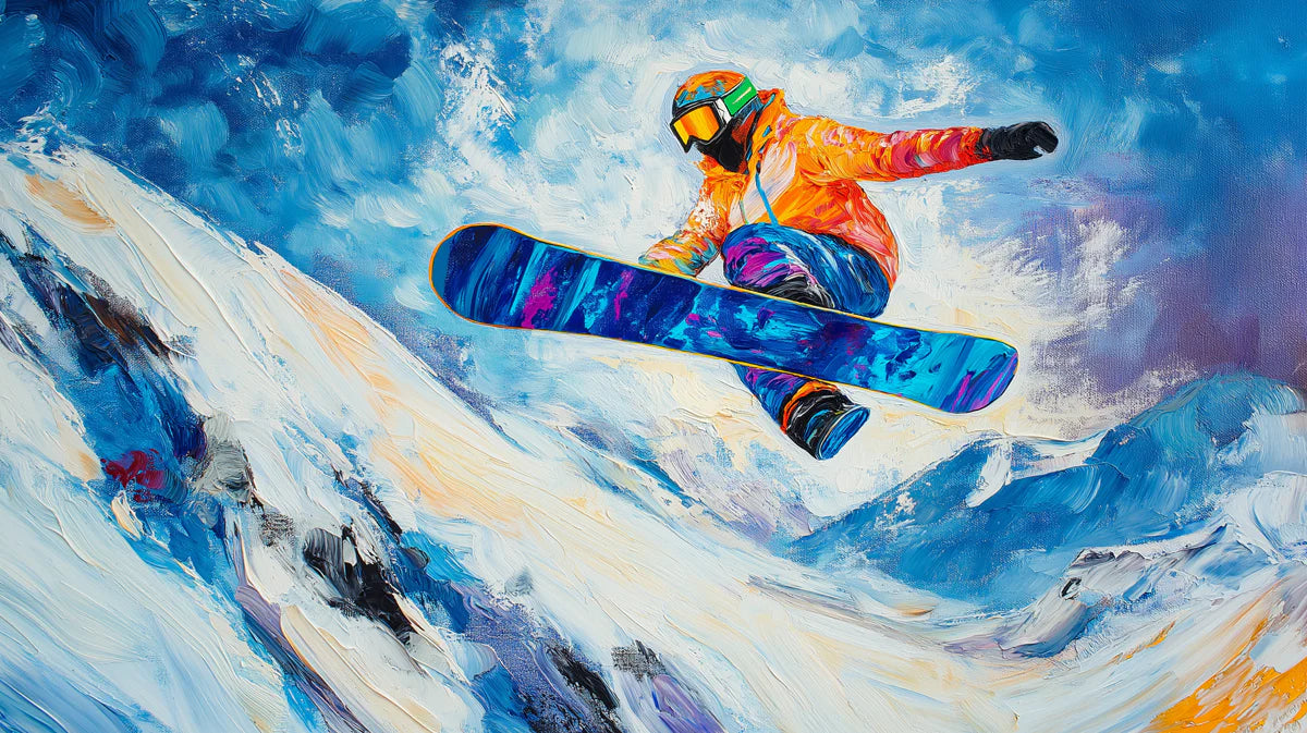 Snowboarder Jump Oil Painting Mural Wallpaper — Expressionist Art Mural Wallpaper - room preview 04