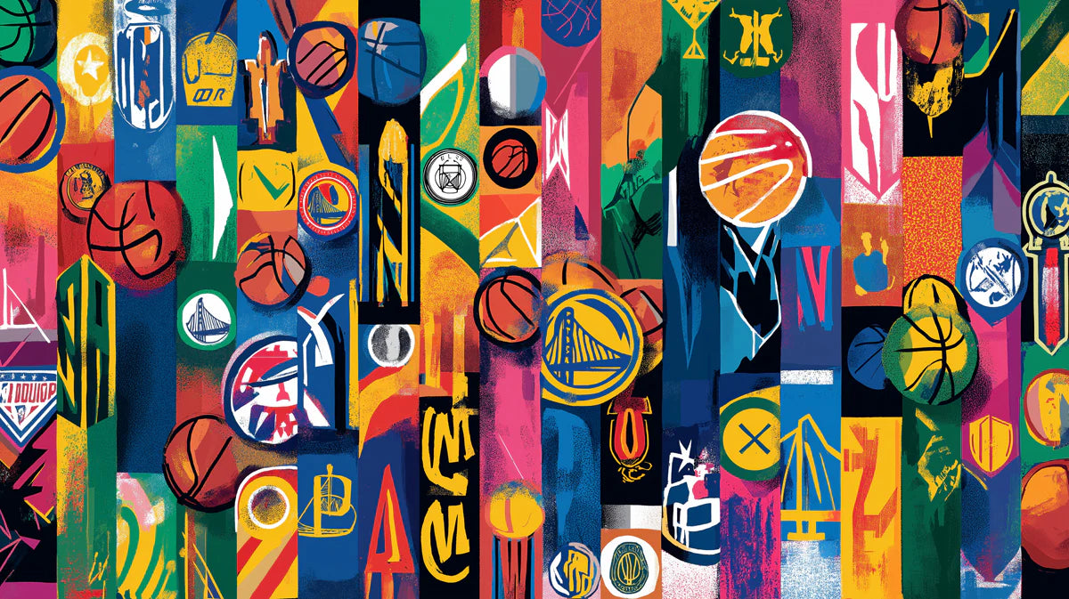 Basketball Collage Mural Wallpaper — Vibrant Pop Art Pattern Mural Wallpaper - room preview 04