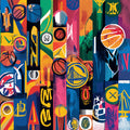Basketball Collage Mural Wallpaper — Vibrant Pop Art Pattern Mural Wallpaper - room preview 04