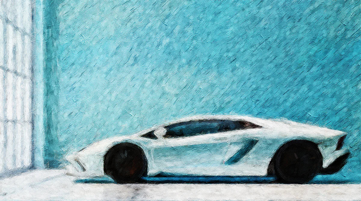 Abstract Sports Car Mural Wallpaper — Impressionistic Teal Art Mural Wallpaper - room preview 04