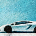 Abstract Sports Car Mural Wallpaper — Impressionistic Teal Art Mural Wallpaper - room preview 04