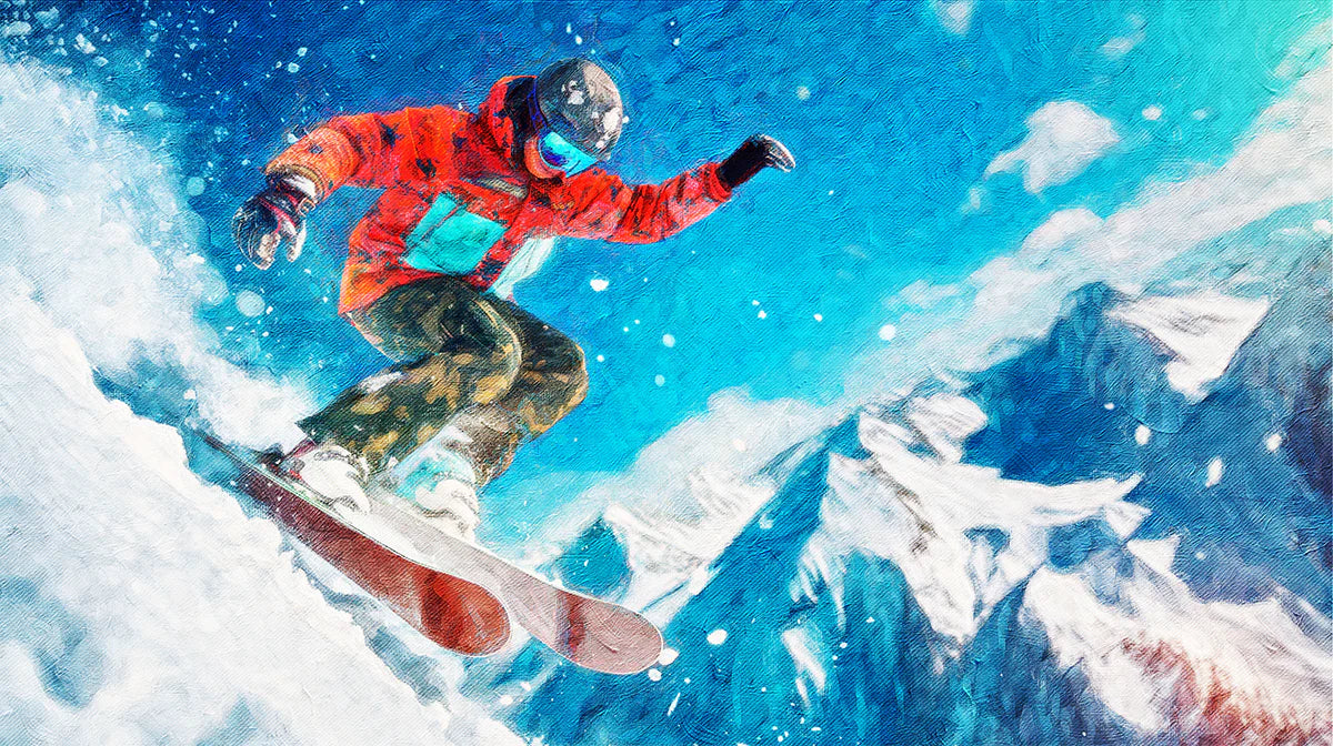 Snowboarder Action Oil Painting Mural Wallpaper — Expressive Winter Art Mural Wallpaper - room preview 04