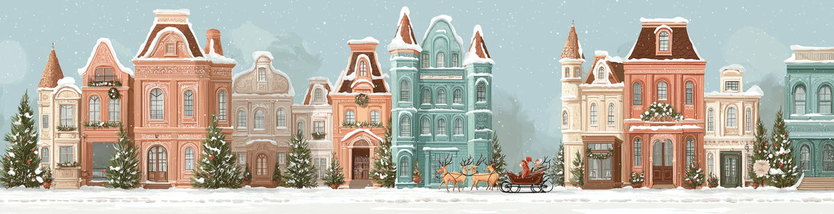 Winter Village Street Mural Wallpaper — Watercolor Festive Scene Mural Wallpaper - room preview 04