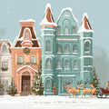 Winter Village Street Mural Wallpaper — Watercolor Festive Scene Mural Wallpaper - room preview 04