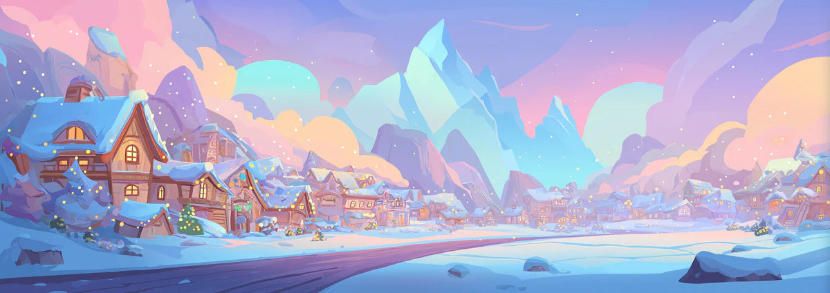 Arctic Christmas Village Mural Wallpaper — Whimsical Winter Scene Mural Wallpaper - room preview 04