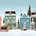 Winter Village Street Mural Wallpaper — Holiday Townhouse Scene Mural Wallpaper - room preview 04