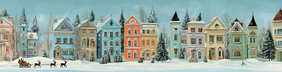 Pastel Christmas Village Mural Wallpaper — Whimsical Townscape Mural Wallpaper - room preview 04