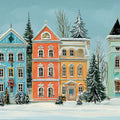 Pastel Christmas Village Mural Wallpaper — Whimsical Townscape Mural Wallpaper - room preview 04