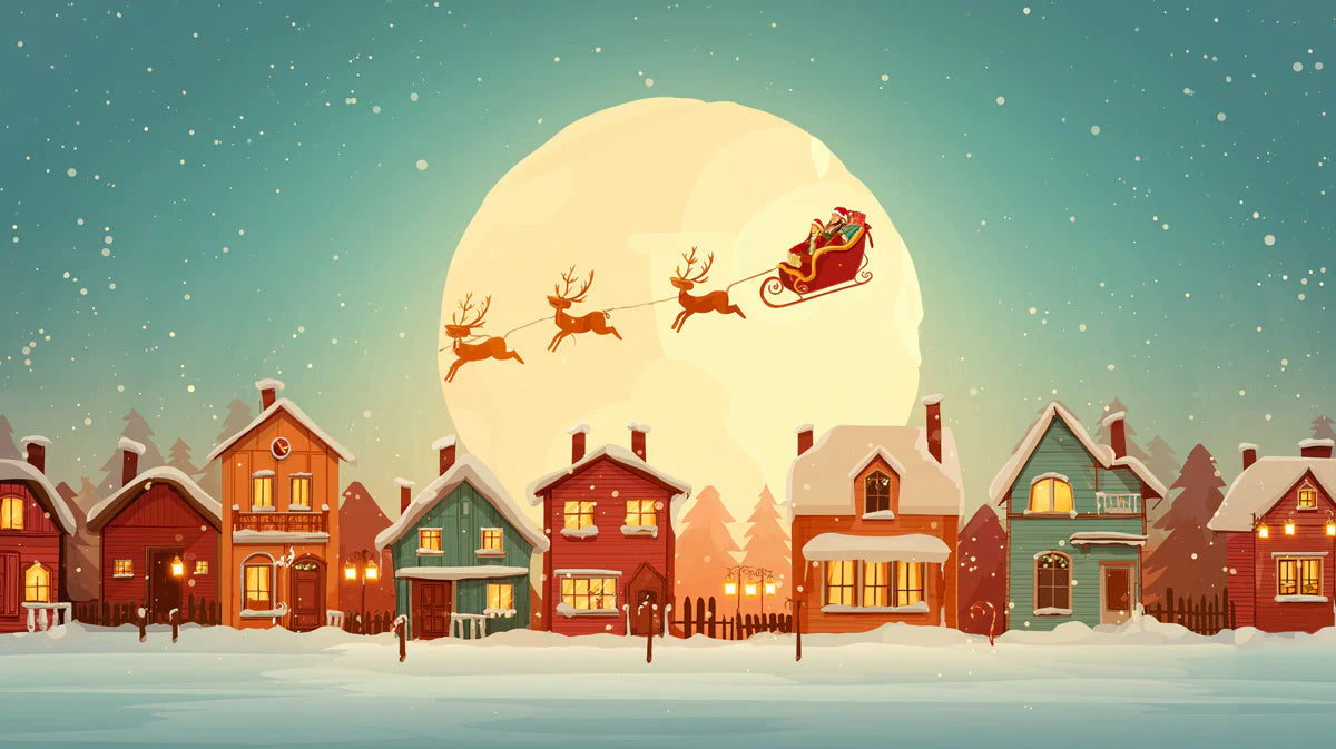 Christmas Village Night Mural Wallpaper — Whimsical Holiday Scene Mural Wallpaper - room preview 04