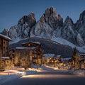 Dolomite Mountain Village Mural Wallpaper — Twilight Winter Scene Mural Wallpaper - room preview 04