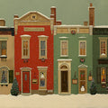 Snowy Townhouse Christmas Mural Wallpaper — Festive Street Scene Mural Wallpaper - room preview 04