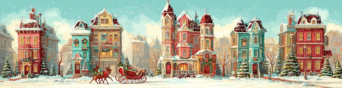 Victorian Christmas Town Mural Wallpaper — Festive Holiday Scene Mural Wallpaper - room preview 04