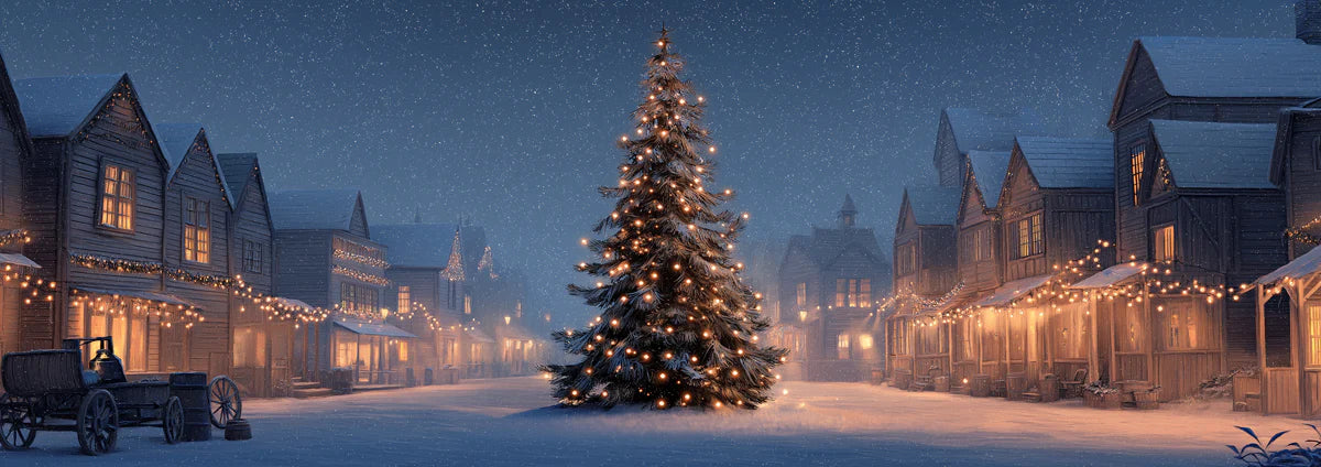 Snowy Western Town Christmas Mural Wallpaper — Cinematic Night Scene Mural Wallpaper - room preview 04